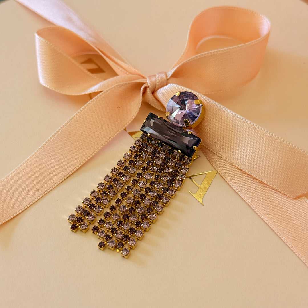 Lilac and purple preciosa crystals gold plated brooch