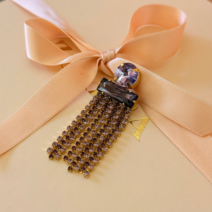 Lilac and purple preciosa crystals gold plated brooch