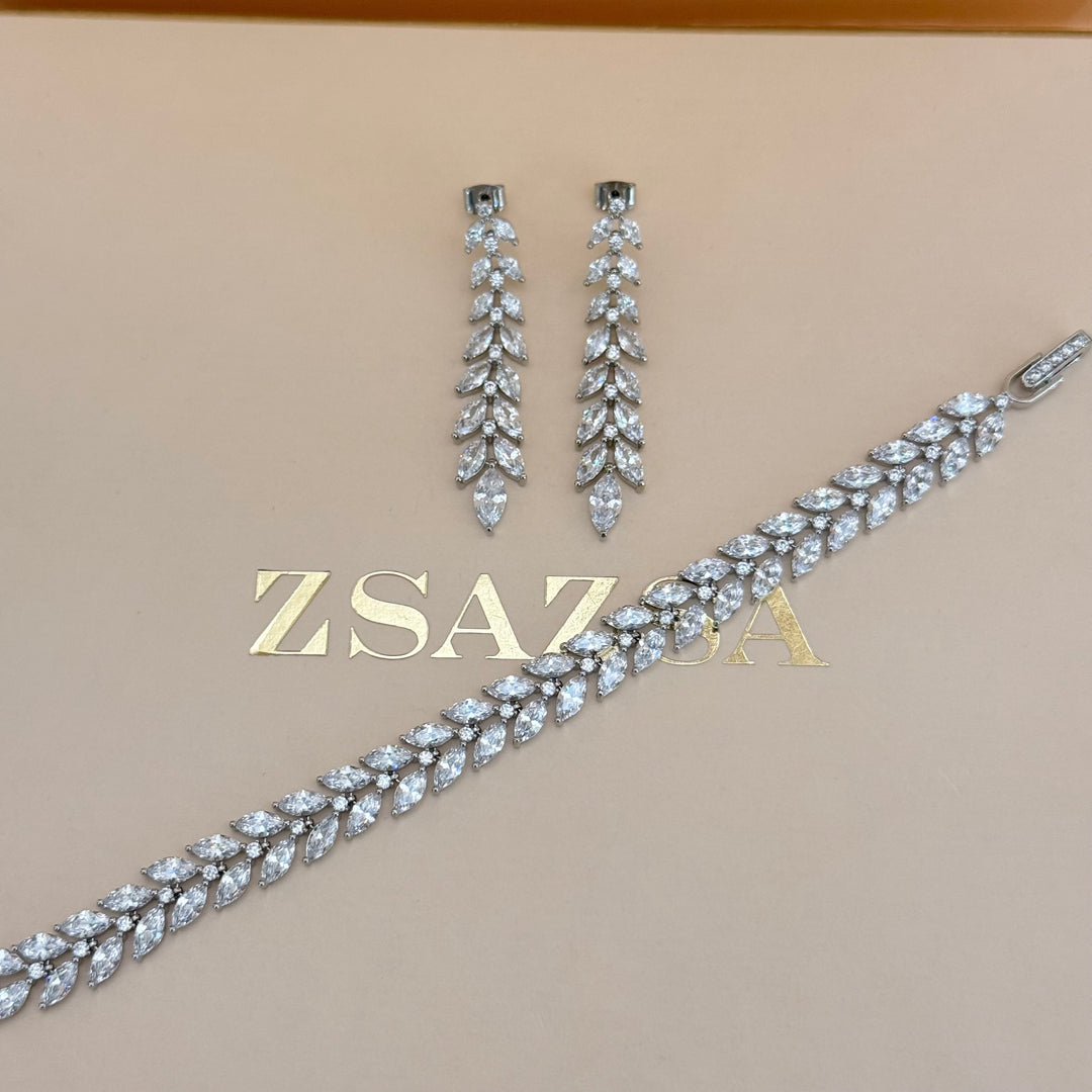 Marquise zircone silver earrings and bracelet