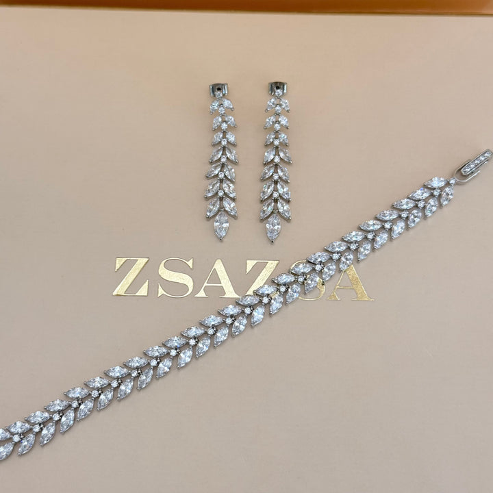 Marquise zircone silver earrings and bracelet