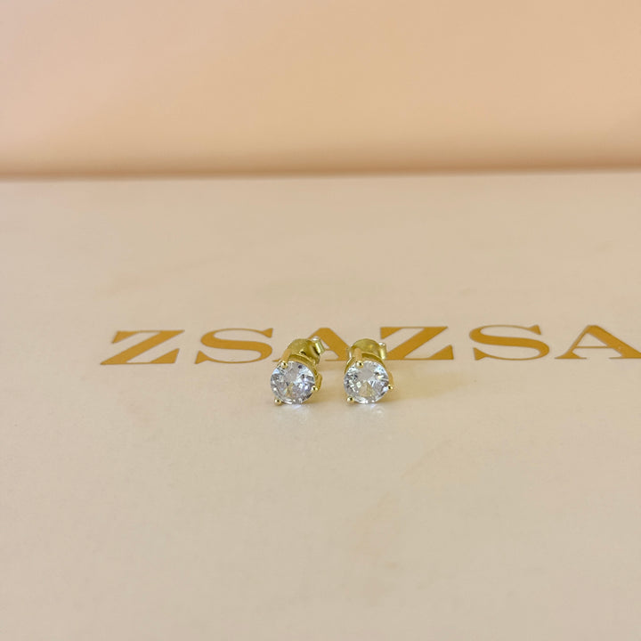 Solitaire medium size zircone sterling silver gold plated studs
