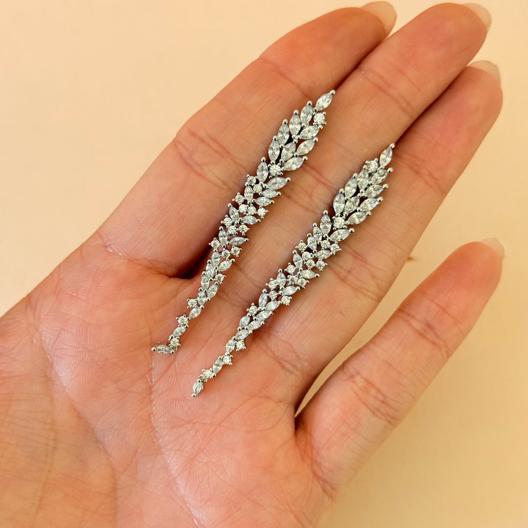 Long marquise zircone silver earrings
