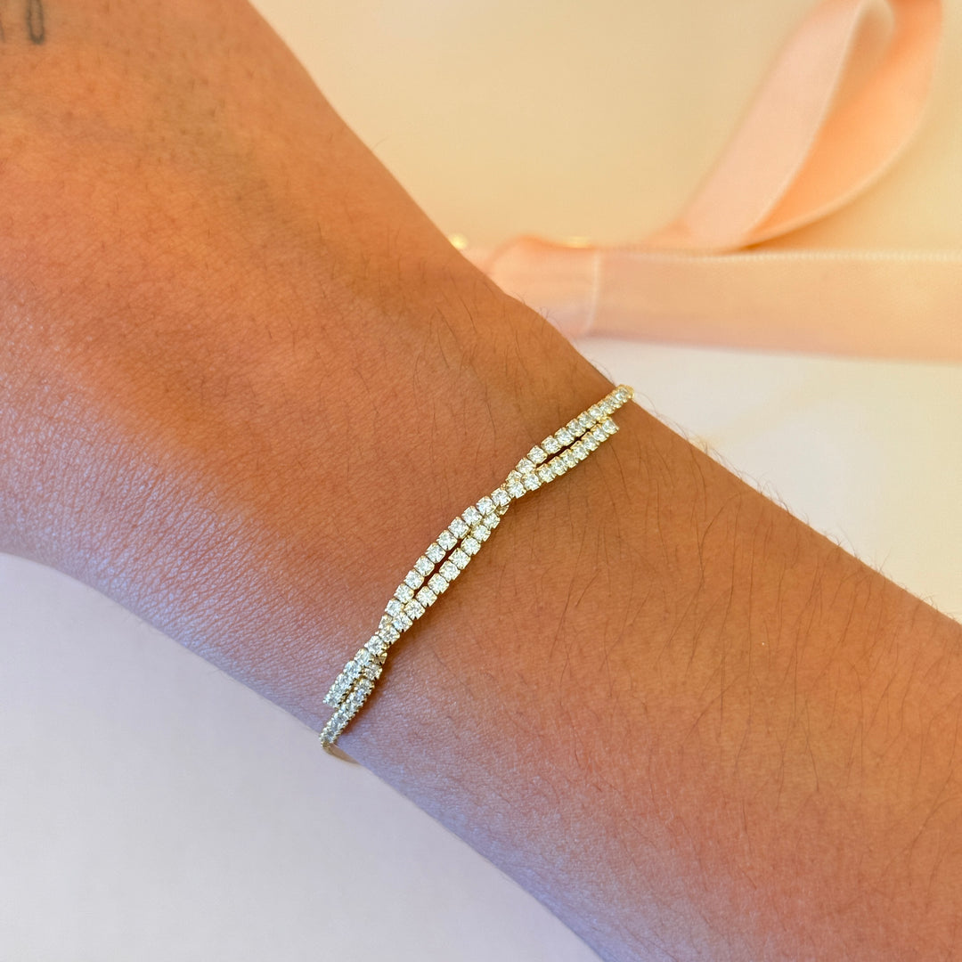 Zircone twisted gold plated sterling silver bracelet