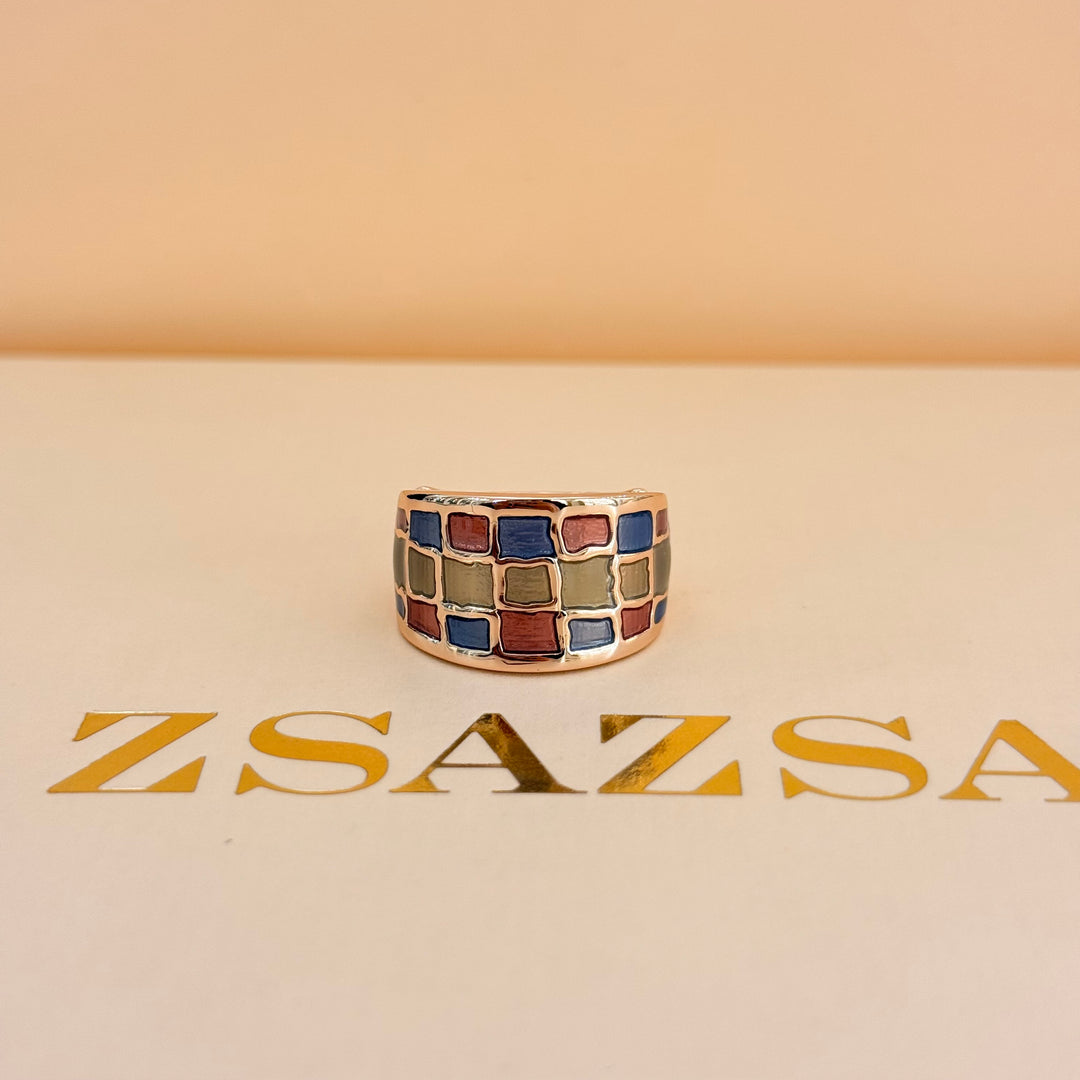 Brick Red, Blue & Bronze Rose Gold Plated Enamel Set