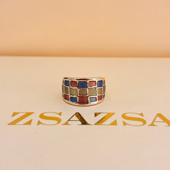Brick Red, Blue & Bronze Rose Gold Plated Enamel Set