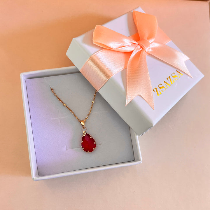 Teardrop red rhinestone pendant