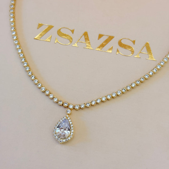 Teardrop zircone gold plated set