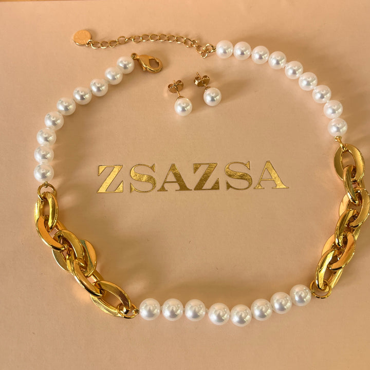 White Mallorca Pearls gold plated set