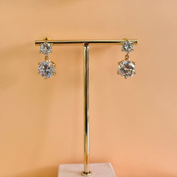 Double round zircone gold plated earrings