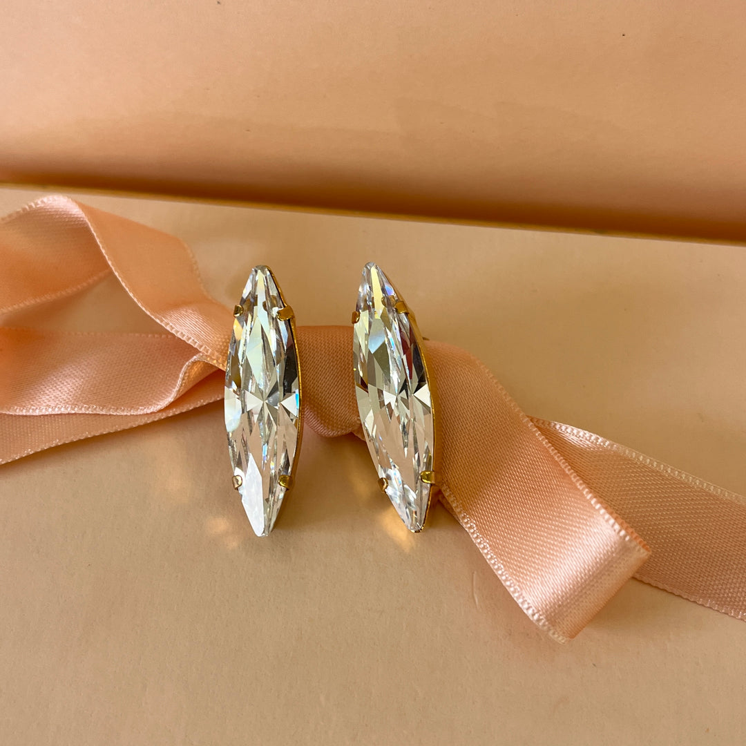 Marquise Swarovski crystals gold plated studs