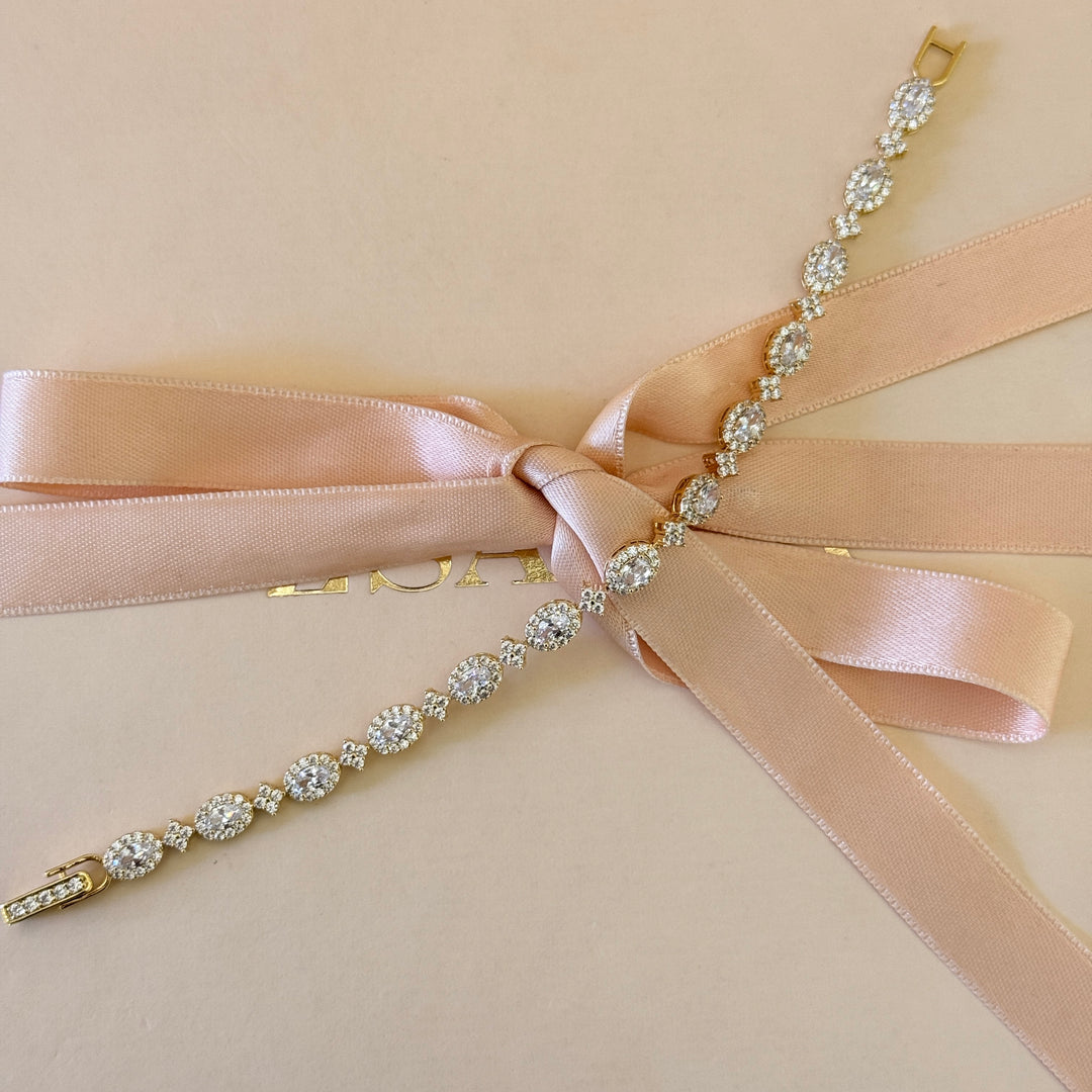 Oval zircone gold plated earrings and bracelet set