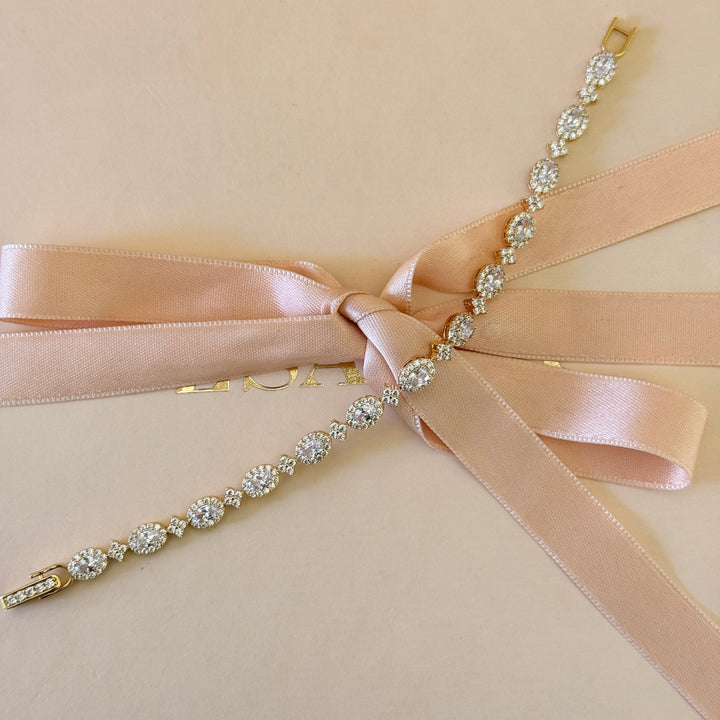 Oval zircone gold plated earrings and bracelet set