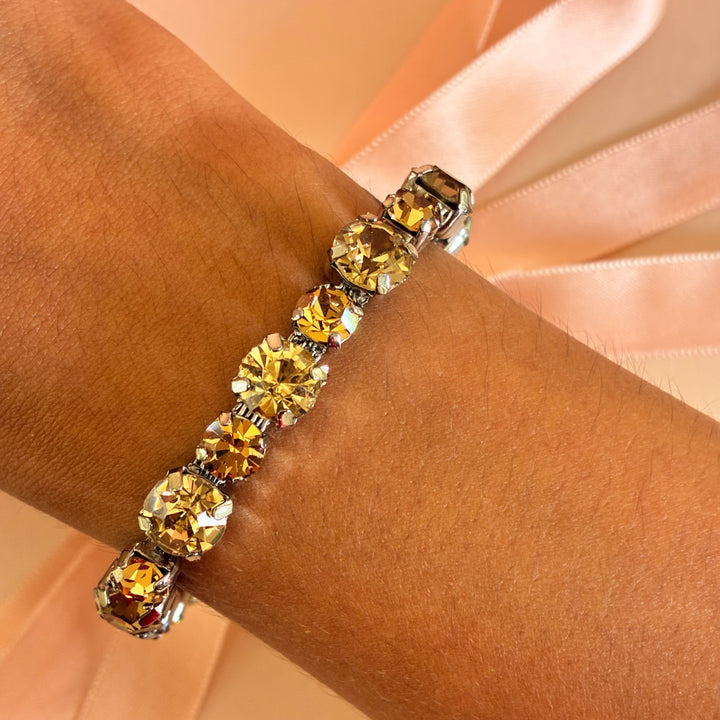 Bronze Swarovski crystals silver bracelet