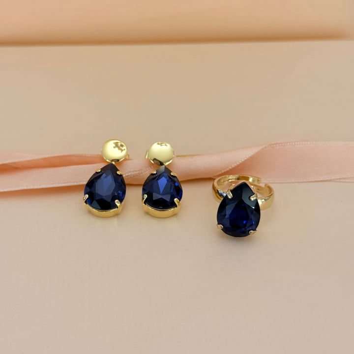 Teardrop violet Swarovski crystal earrings and ring