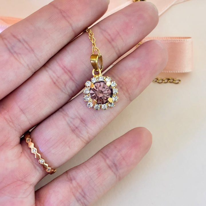 Mauve dainty Preciosa crystals gold plated set