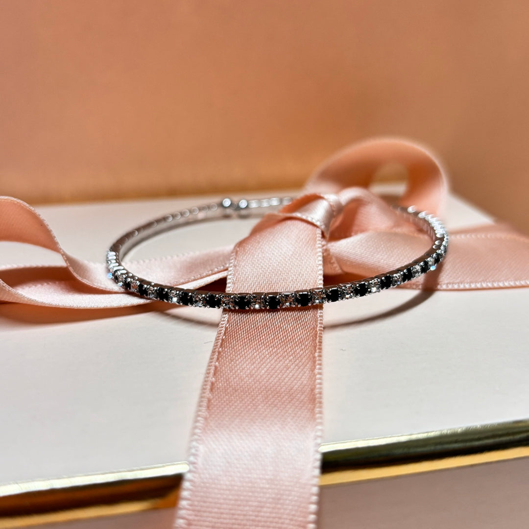 Dainty black silver bangle