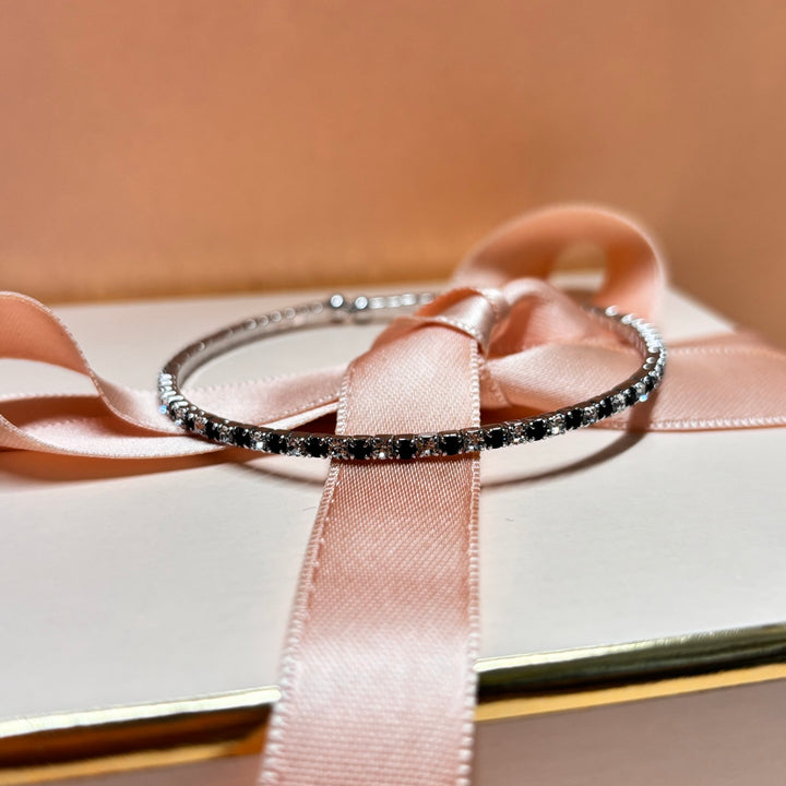 Dainty black silver bangle