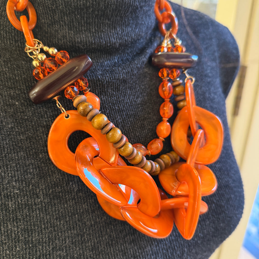 Statement orange and brown gold plated set