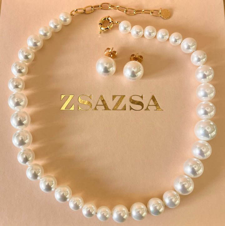 White Mallorca pearls gold plated set