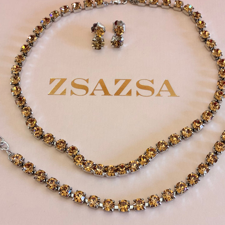 Bronze Swarovski crystals silver set