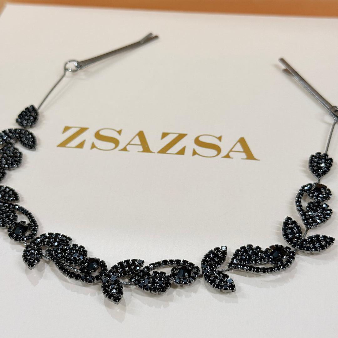 Rhinestone marquise black flexible headband