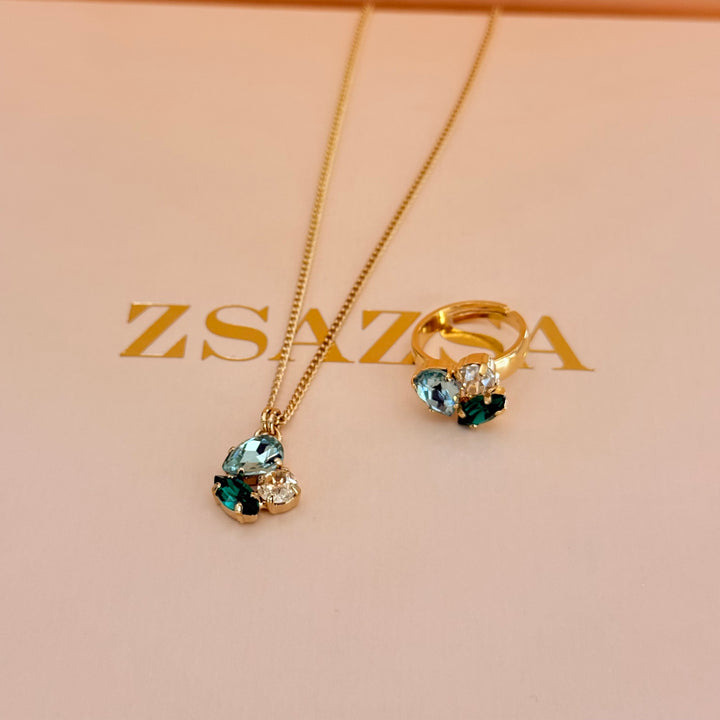 Mixed green and champagne Swarovski crystals set