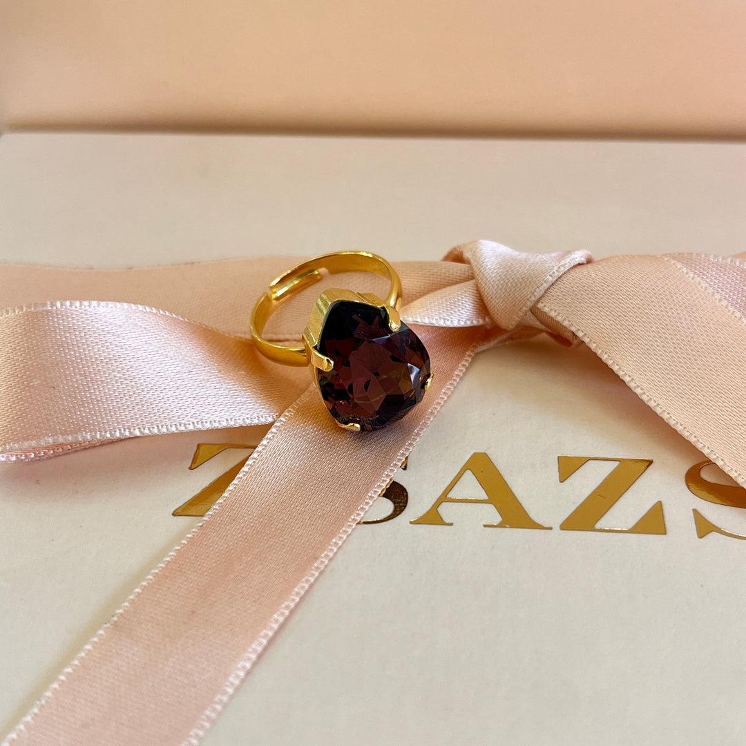 Purple teardrop preciosa crystals ring