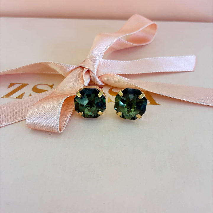 Olive green preciosa crystals studs