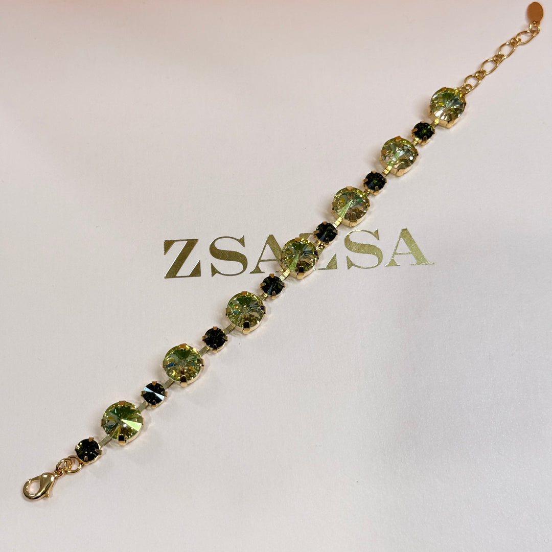 Olive green Swarovski crystals gold plated bracelet