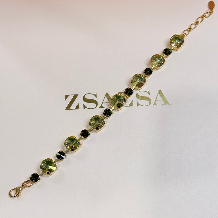 Olive green Swarovski crystals gold plated bracelet