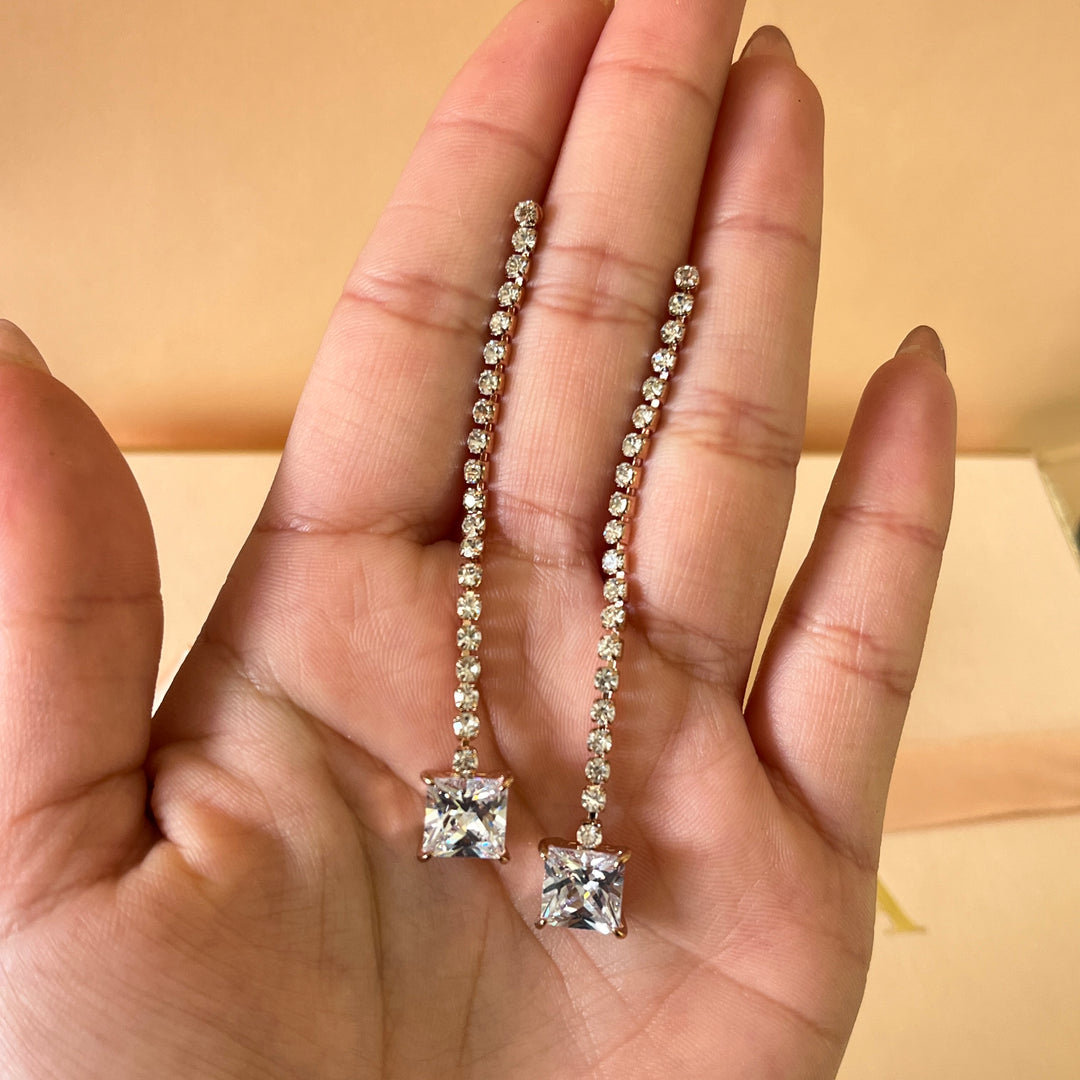 Square zircone rose gold plated earrings