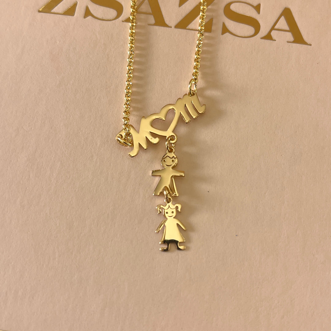 Mom & children gold plated necklace