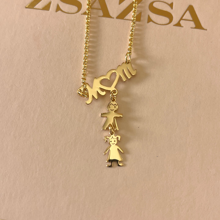 Mom & children gold plated necklace