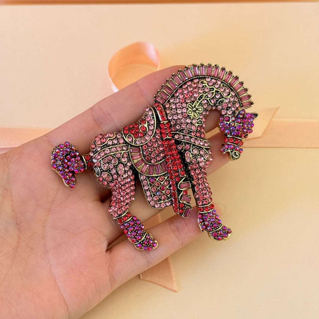 Pink horse vintage brooch