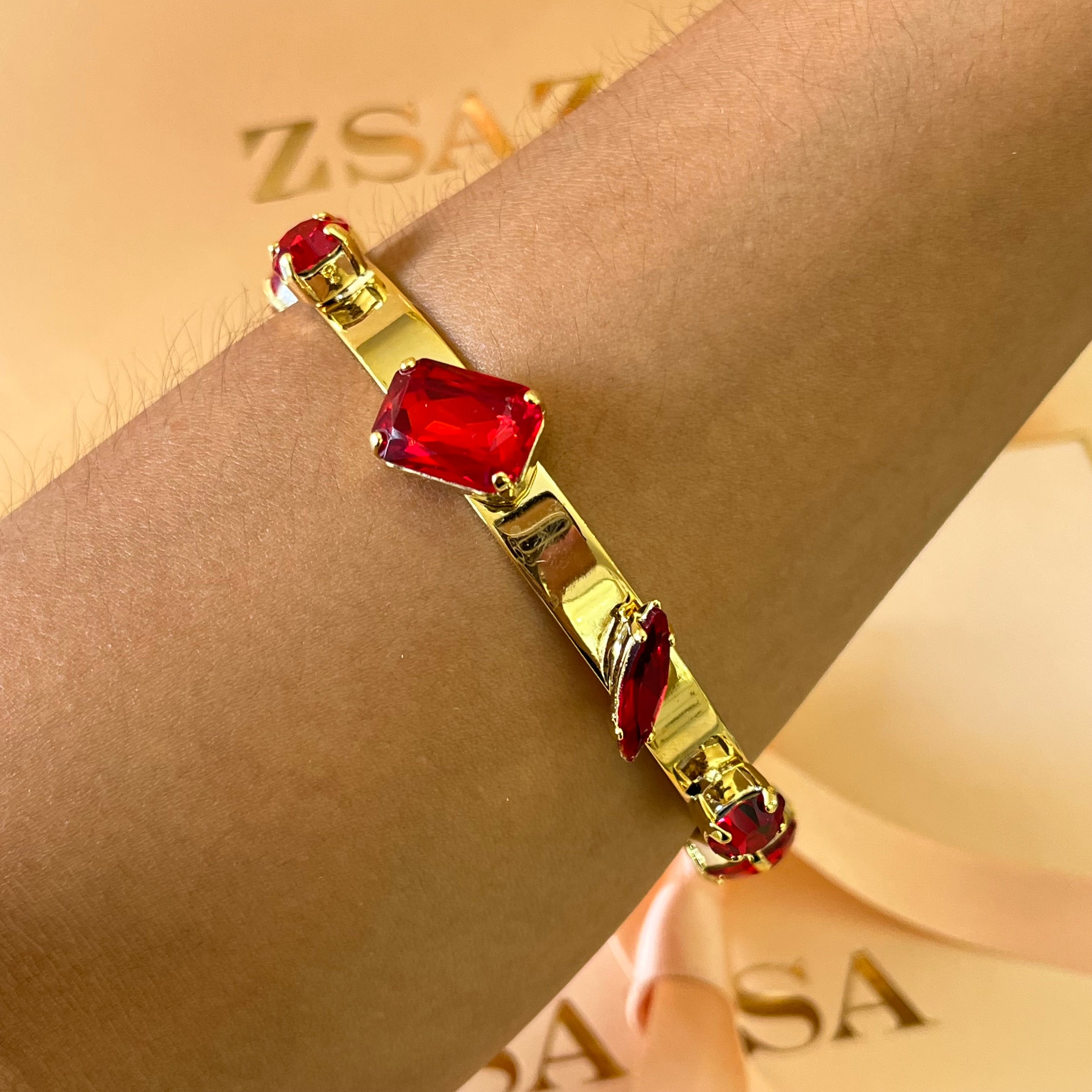 Red Swarovski Crystals Bangle