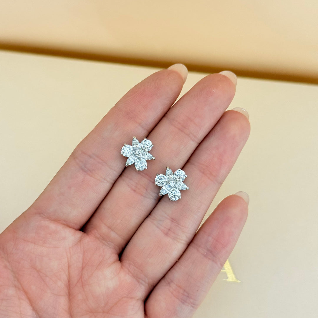 Flower zircone silver earrings and bracelet