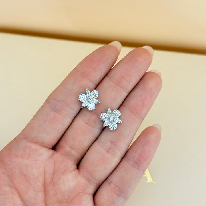 Flower zircone silver earrings and bracelet