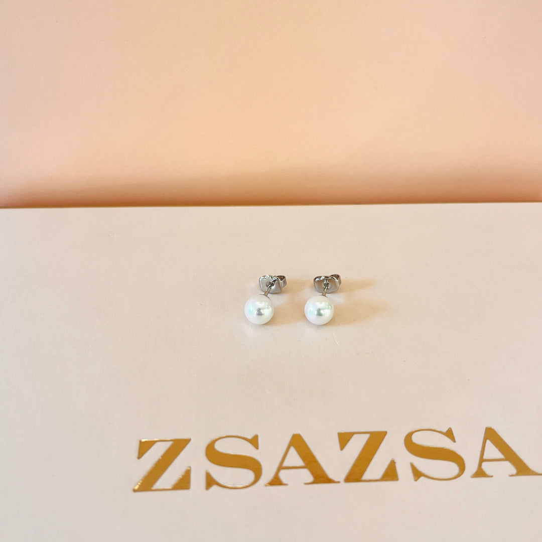 White Mallorca pearls white gold plated studs