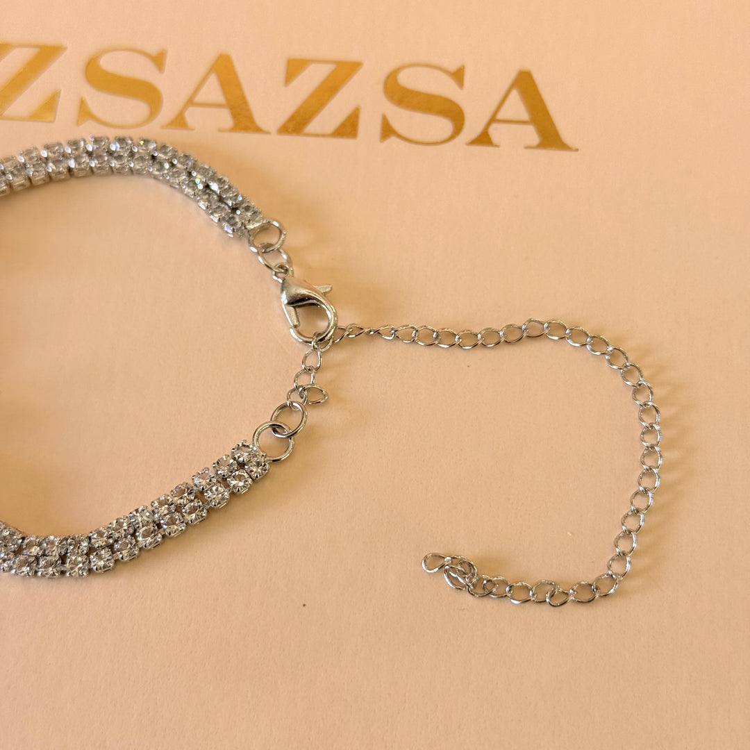 Baguette and round zircone silver bracelet