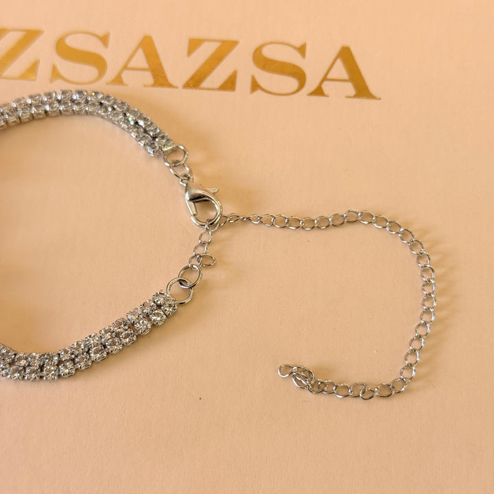Baguette and round zircone silver bracelet