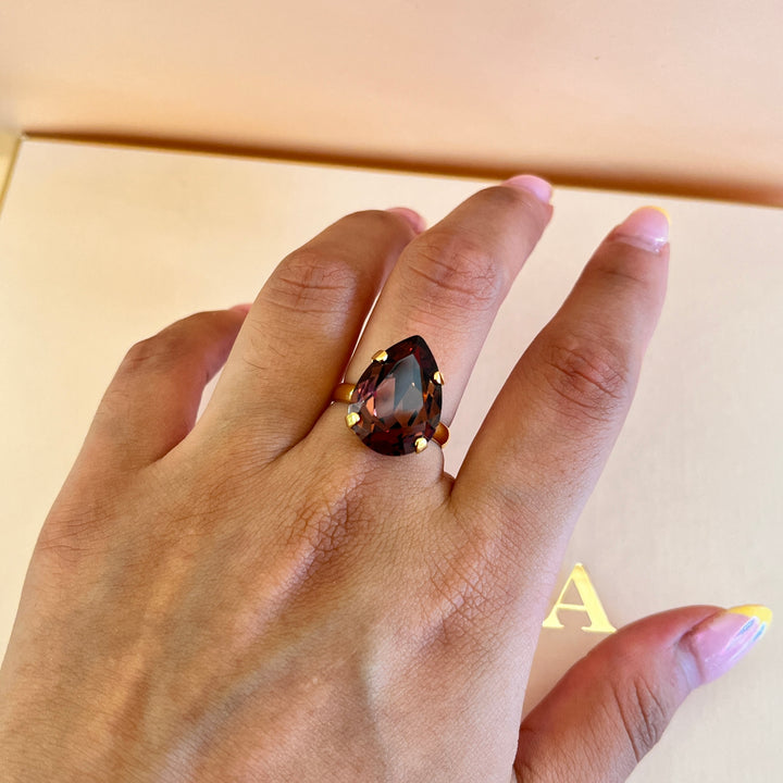 Purple teardrop preciosa crystals ring