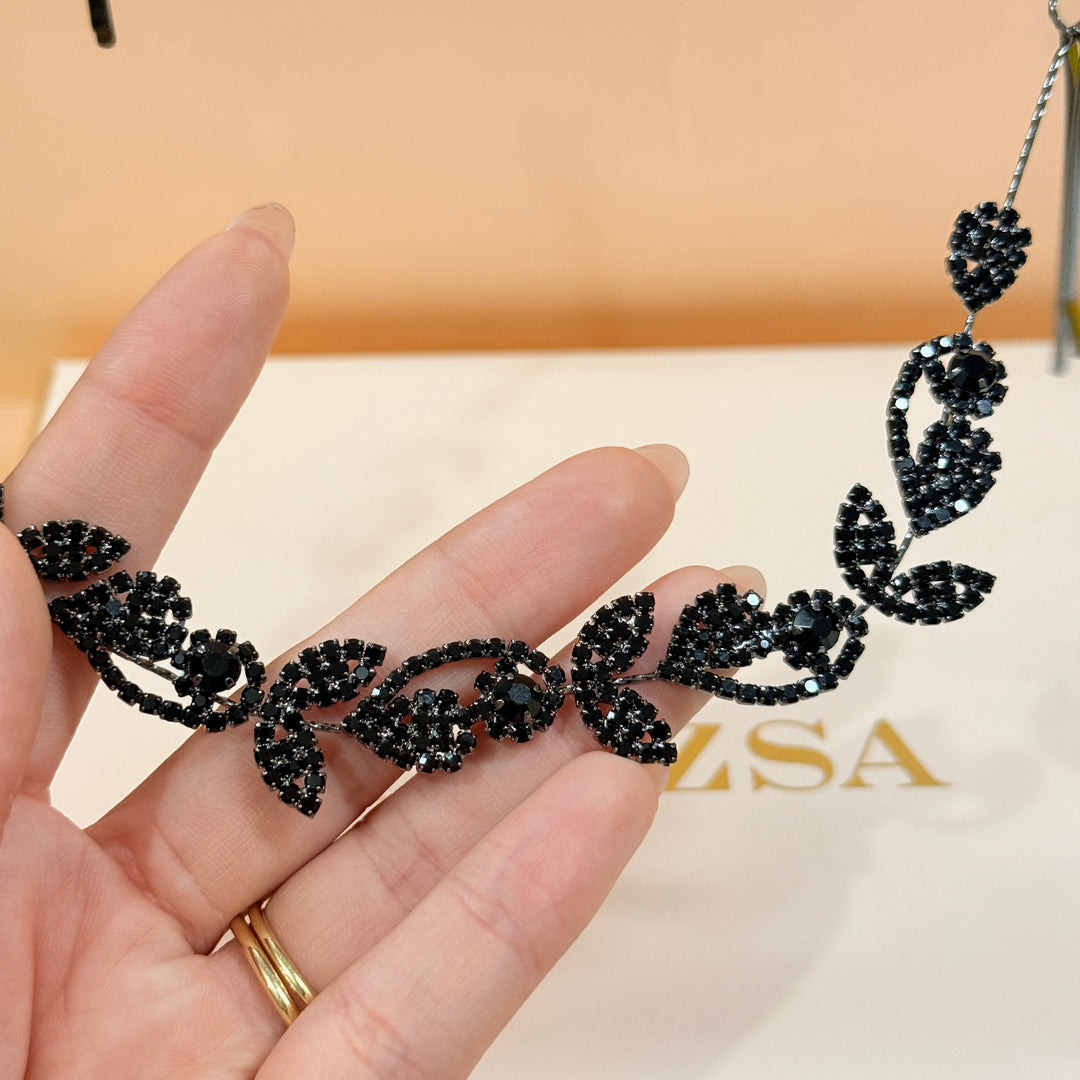 Rhinestone marquise black flexible headband