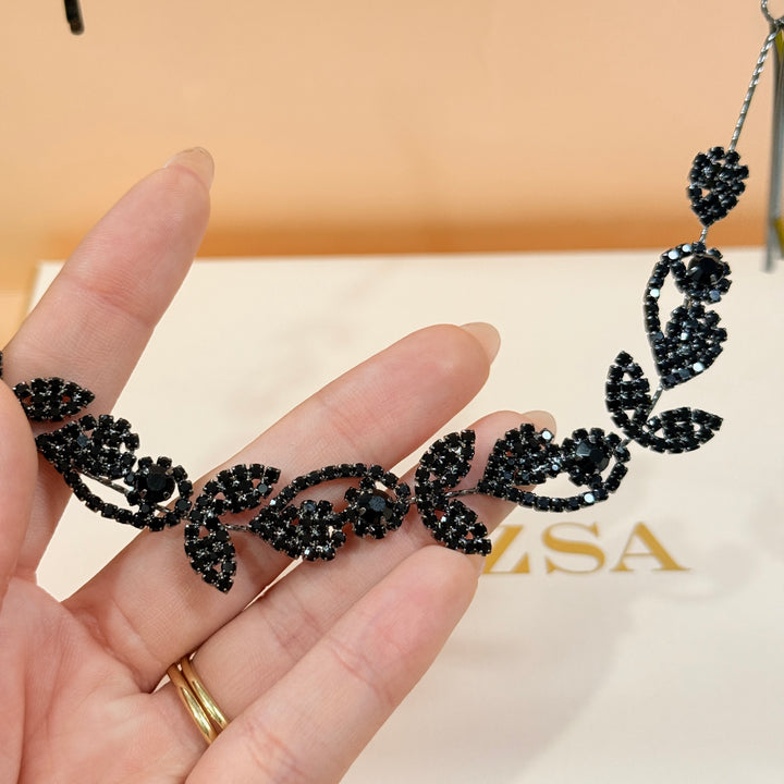 Rhinestone marquise black flexible headband