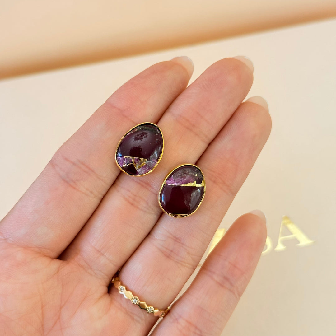Purple natural stone earrings and ring