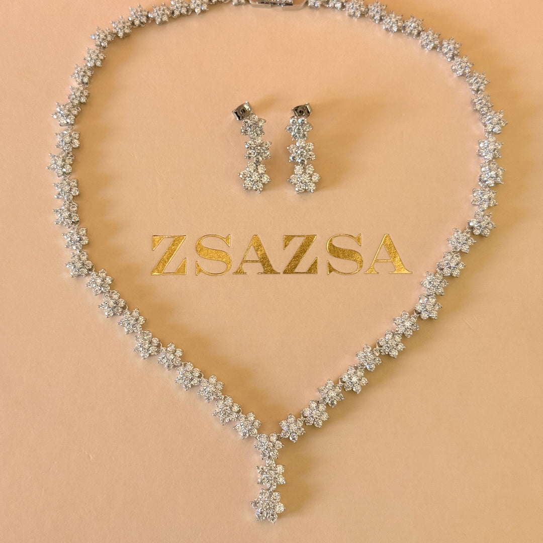 Flower zircone silver set