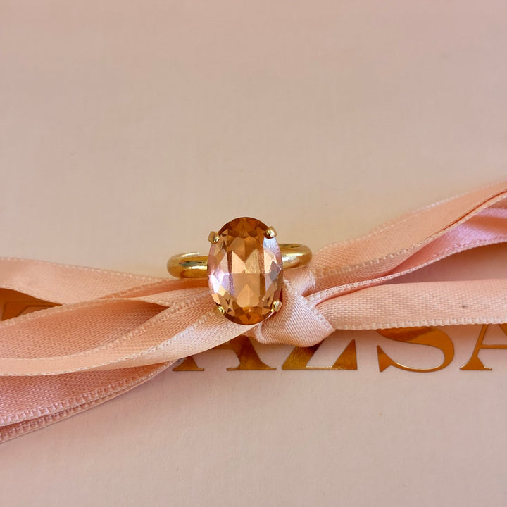 Oval peach preciosa crystals gold plated ring