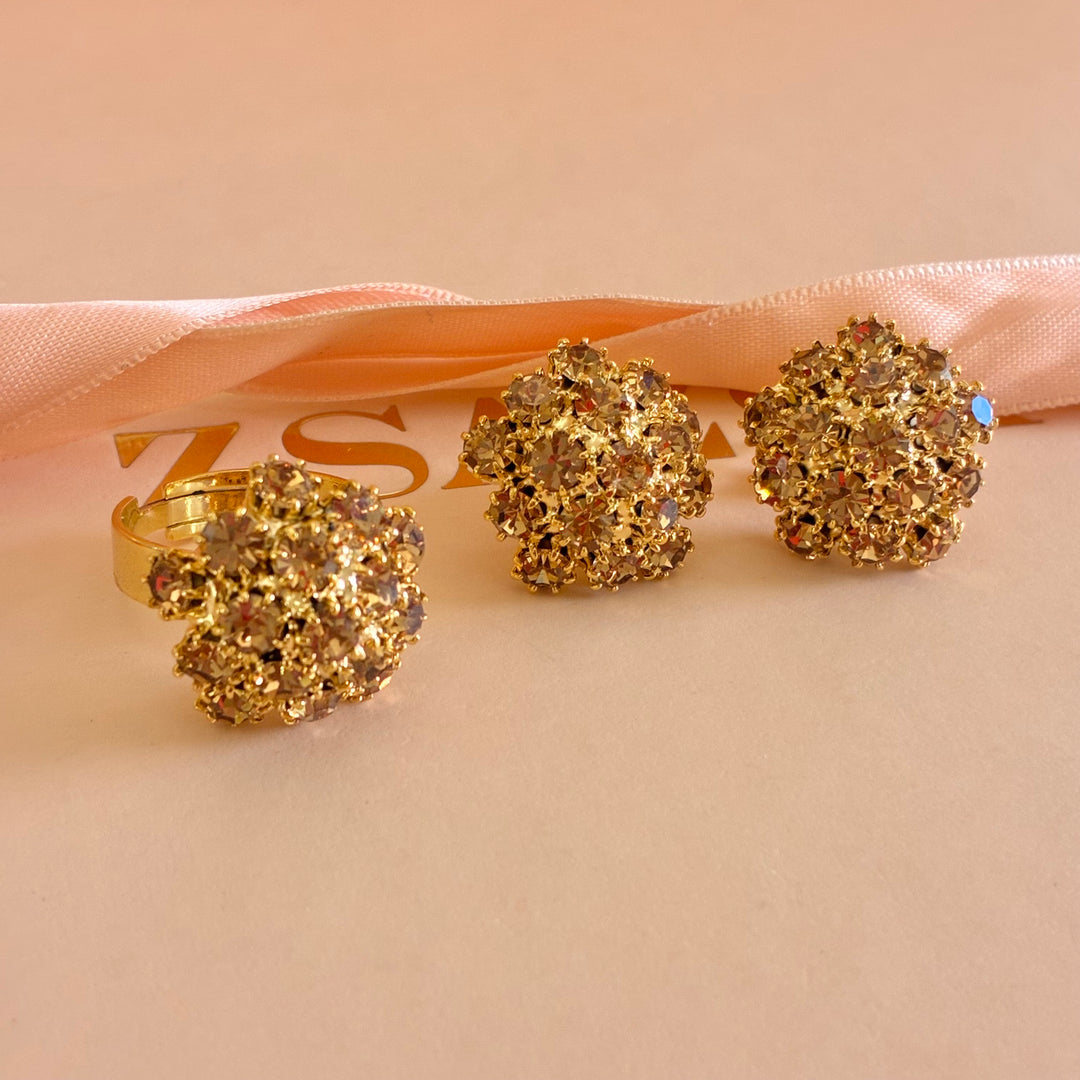 Flower bronze Swarovski crystals set