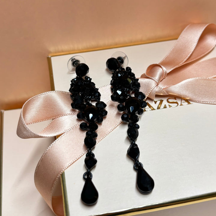 Long elegant black rhinestone earrings