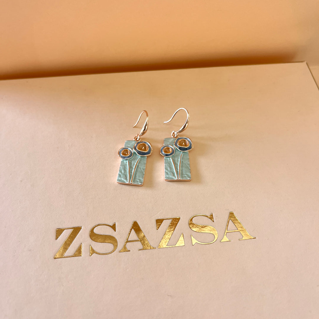 Enamel light turquoise, orange and light blue set