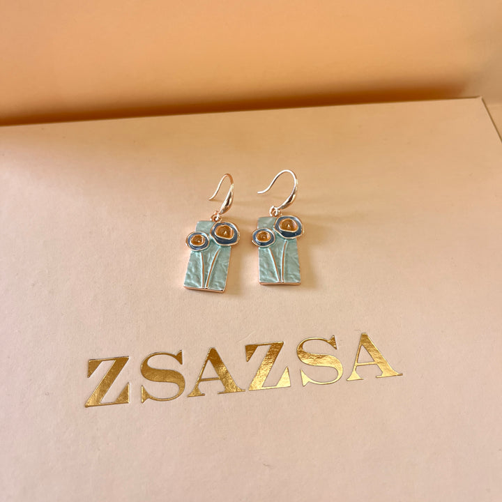 Enamel light turquoise, orange and light blue set